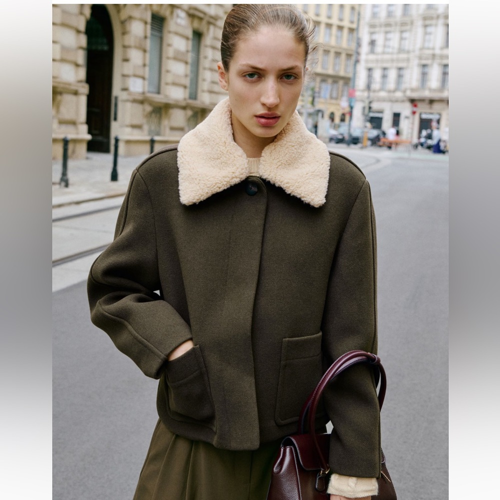 Mango Wool Blend Jacket with detachable collar Sz XS